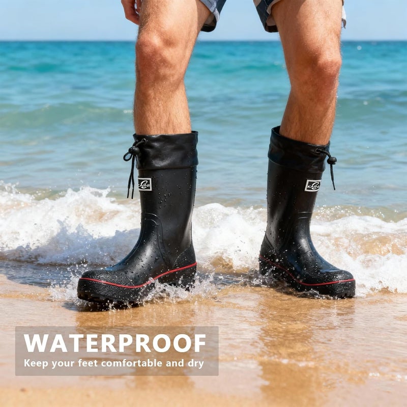 E KAINI Mens Rain Boots Water boots Waterproof PVC Rubber Boots Outdoor Mud Boots,Comfort Lightweight Mid-Calf Gardening Fishing Shoes for Yard Farm Work - Image 2